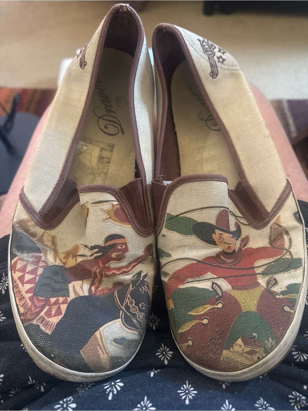Draven Vintage Collectable Canvas Slip-On Shoes with Cowboy and Indian